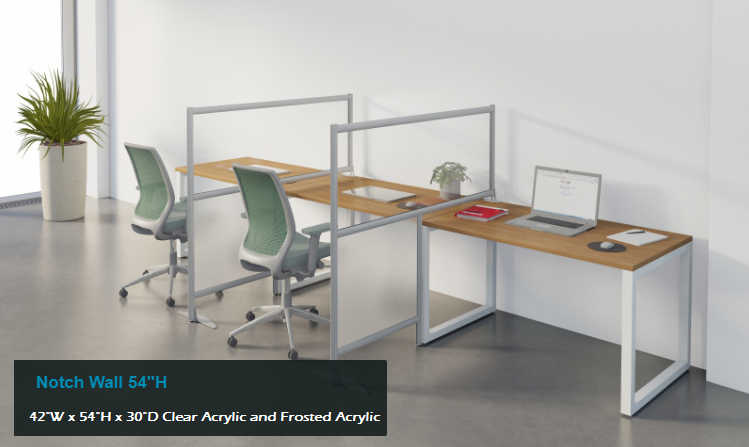 Notch Wall Desk Divider Clear Frosted Acrylic 36"- 42"W x 54"H - 72"H
