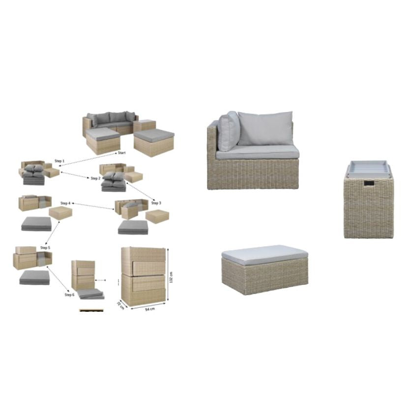 Outdoor 6 Piece Modular Sofa Set Brown Wicker