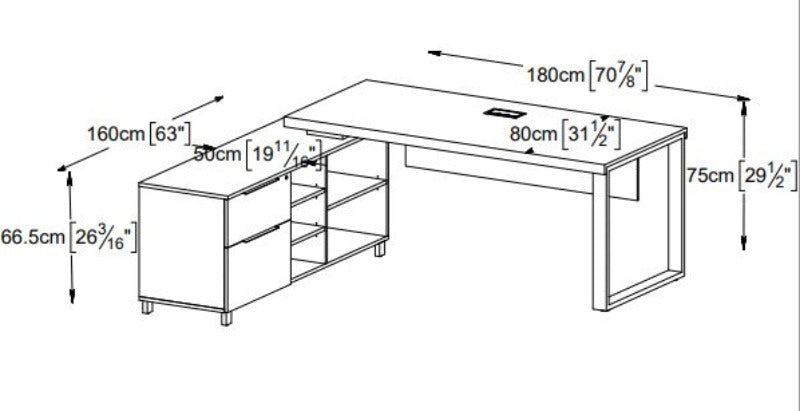 Stavanger 90 Degree Desk with return Cabinet 71"